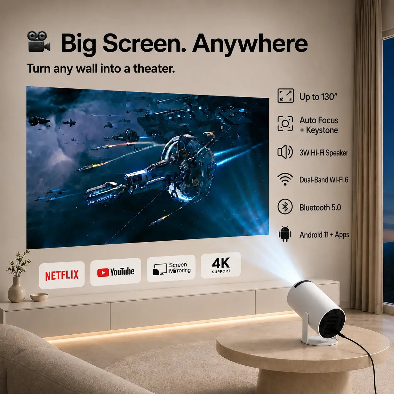 Portable projector for movies, shows, and gaming