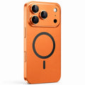 Orange metal magnetic phone case with a wide camera surround, shown from the rear on white #color_Cosmic Orange